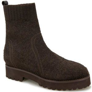 Andre Assous Pisces Bootie Women 9 Brown Shearling Fleece Sock Lug Sole Platform